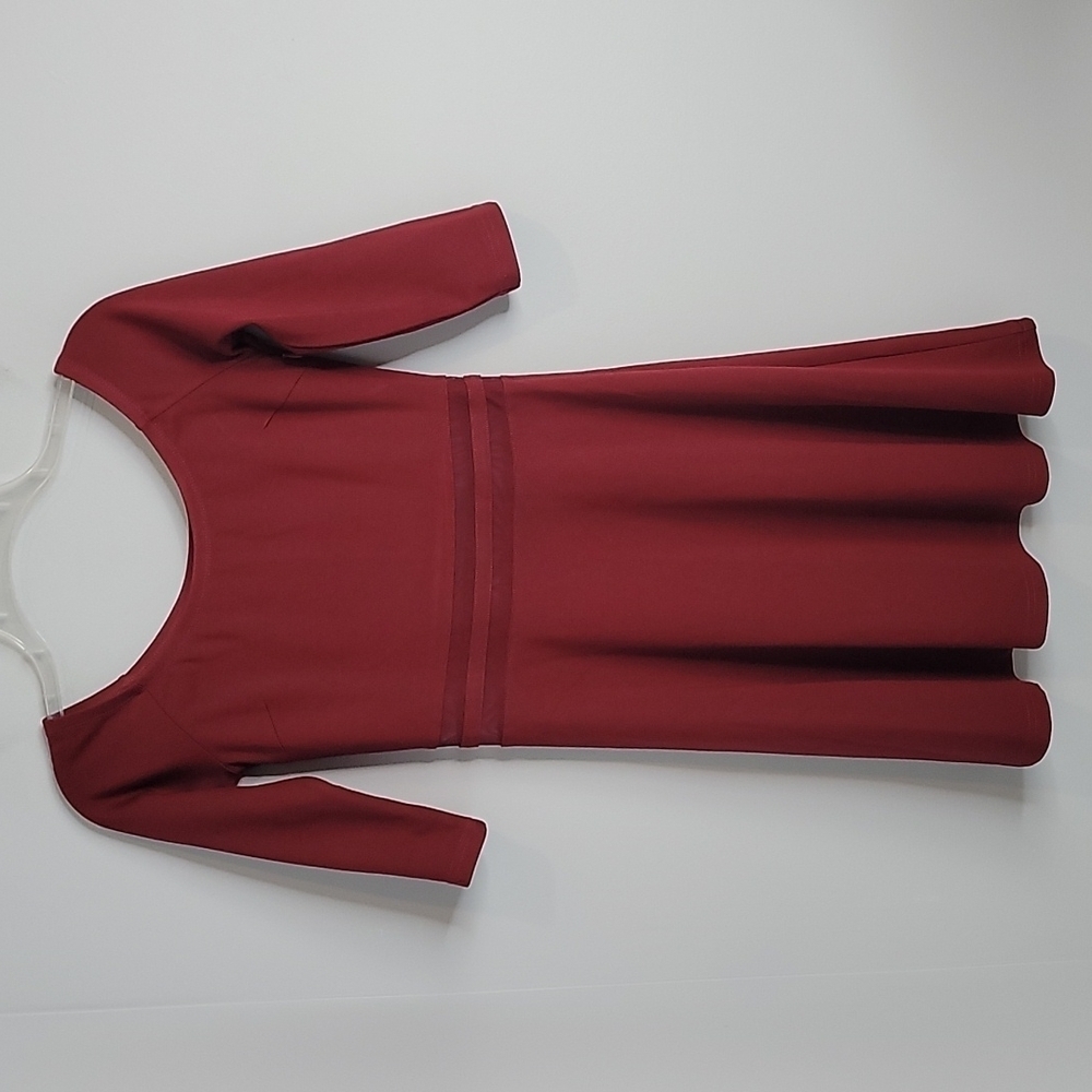 Lulu's Burgundy Red Skater Dress with Mesh 3/4 Sleeves Size Small